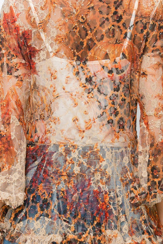 Fall Leopard Sparkly Lace Tie-Front Ruffle Cardigan detail view