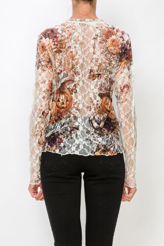 Hello Pumpkin All Lace Sparkly Long Sleeve Top back view