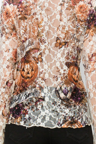 Hello Pumpkin All Lace Sparkly Long Sleeve Top detail view