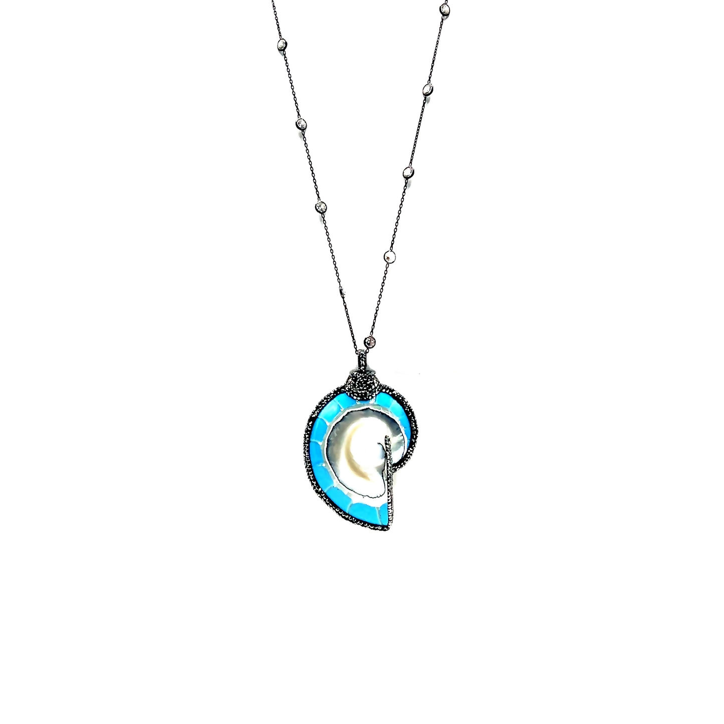 Turquoise Seashell Sterling Silver Necklace