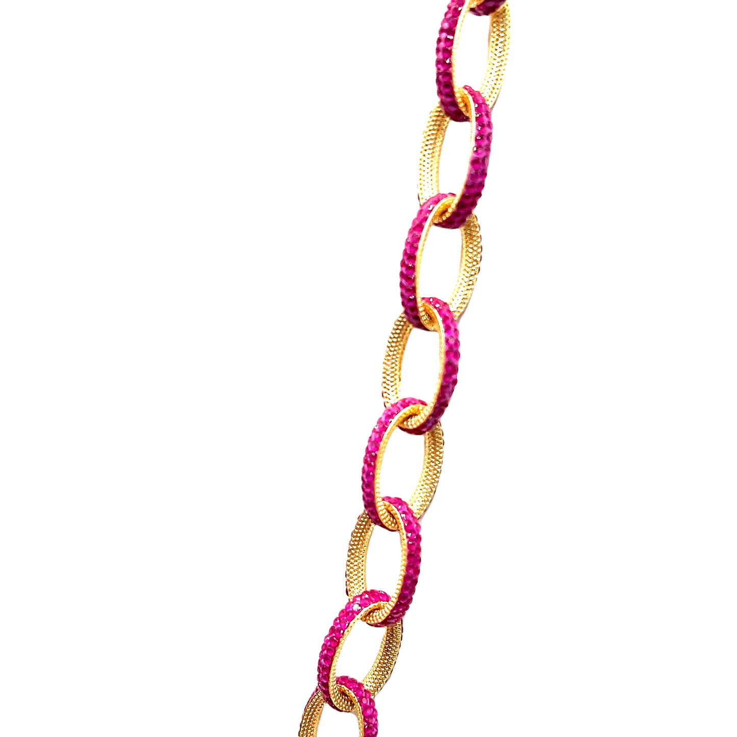 Fuchsia Pink Crystal Chain Link Necklace - Born To Glam