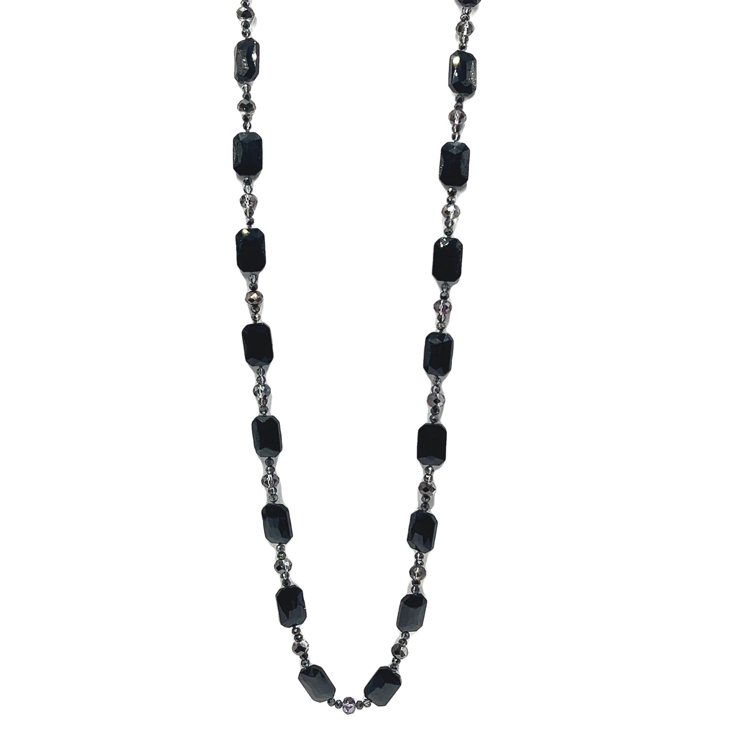 Black Rectangle Crystal Long Necklace