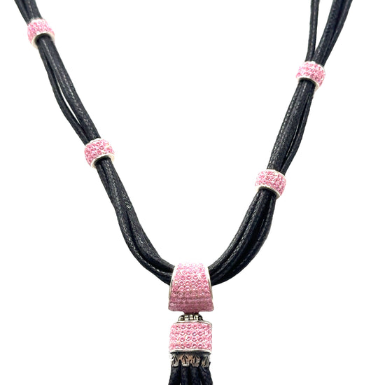 Pink Multi Pearl Sterling Silver Leather Necklace