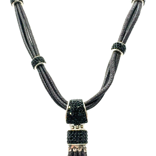 Black Multi Pearl Sterling Silver Leather Necklace