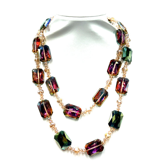 Rose Green Antiqued Rectangle Crystal Long Necklace - Born To Glam