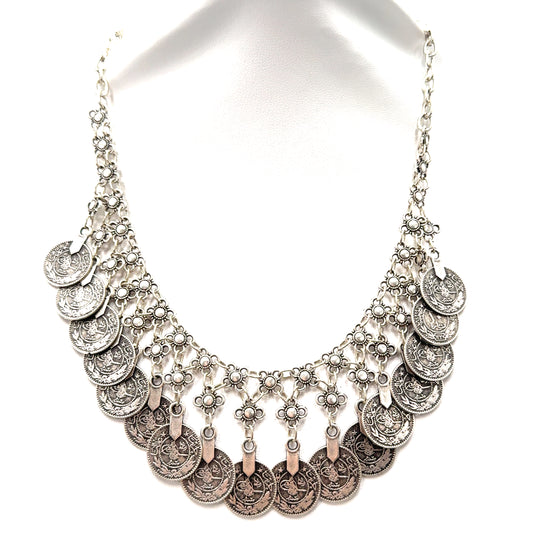 Silver Coin Short Necklace