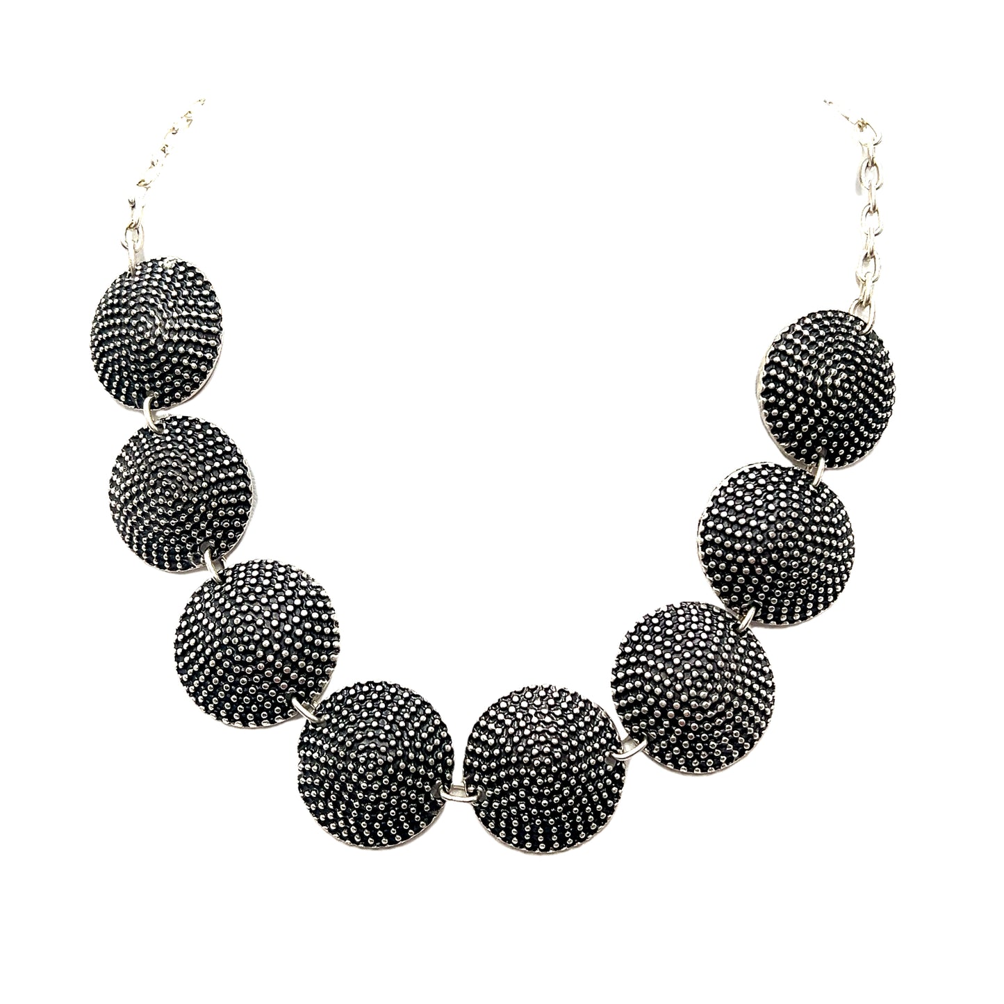 Black Silver Disc Short Necklace