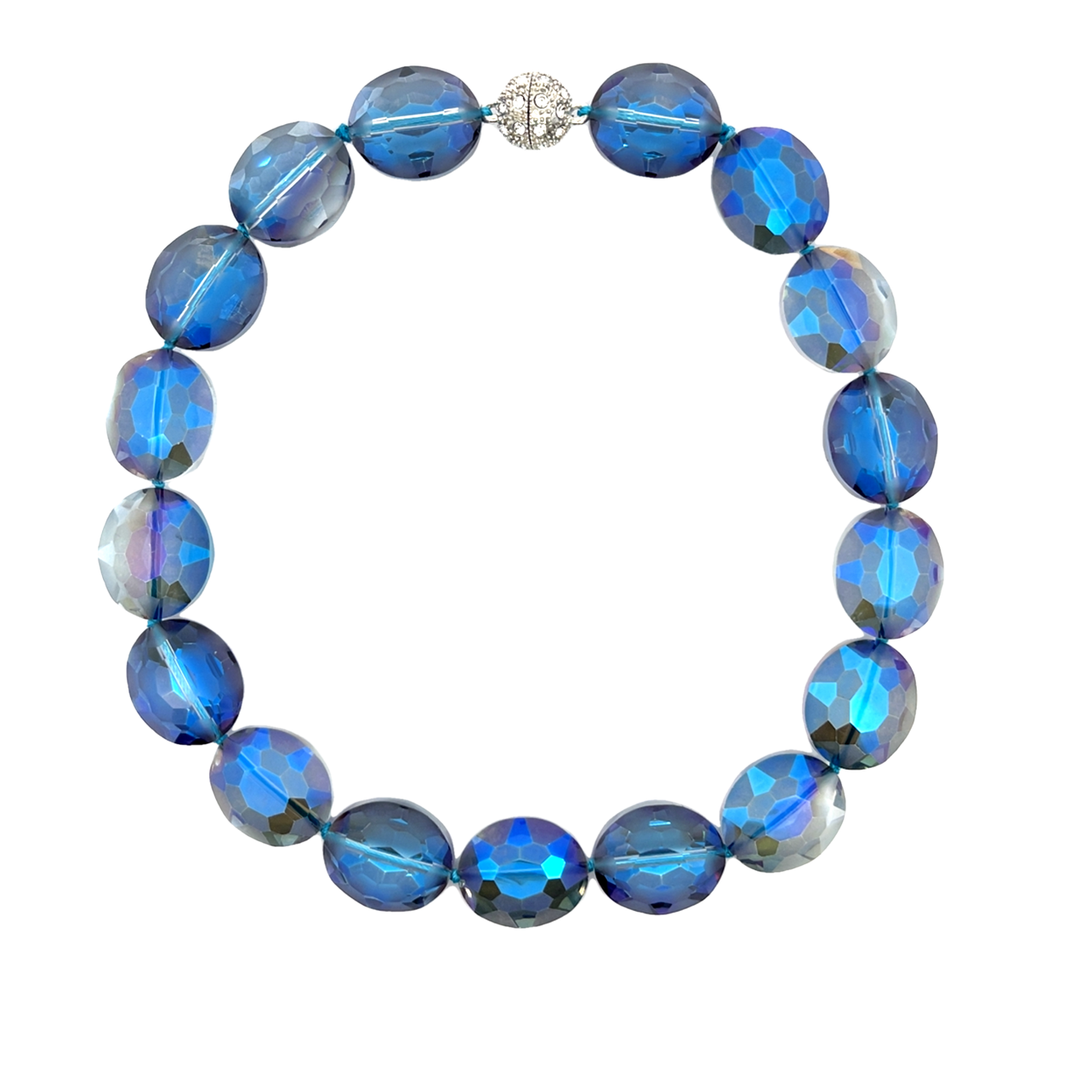 Blue Colorized Crystal Oval Short Necklace