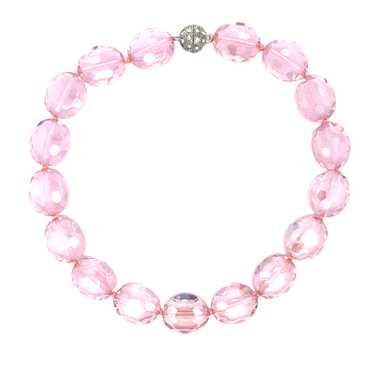 Light Pink Crystal Oval Short Necklace