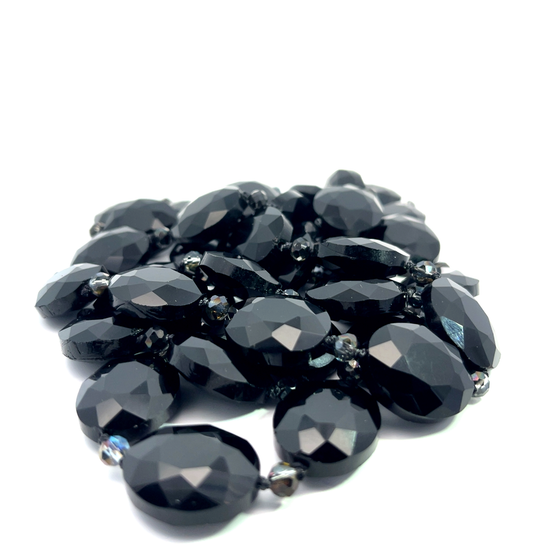 Black Crystal Oval Long Necklace