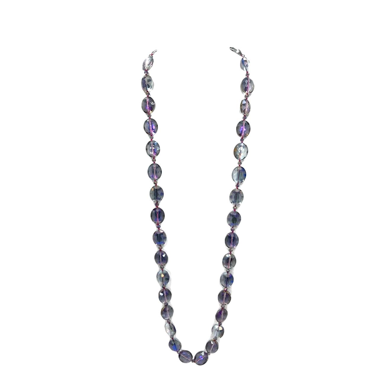 Purple Colorized Crystal Oval Long Necklace