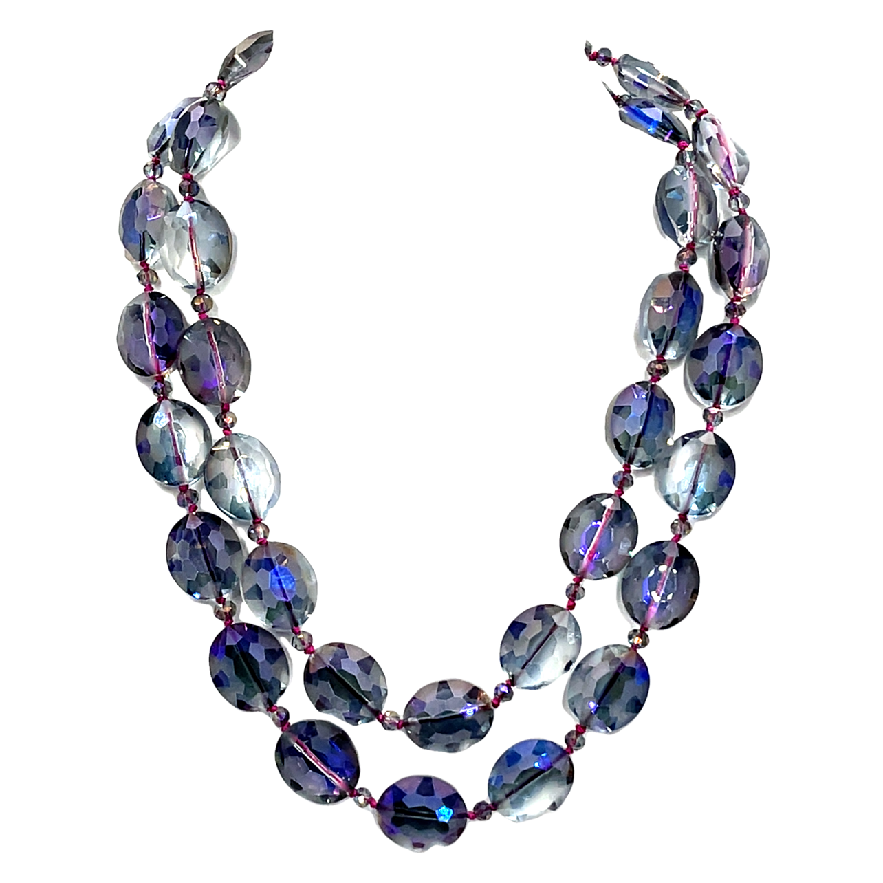 Purple Colorized Crystal Oval Long Necklace