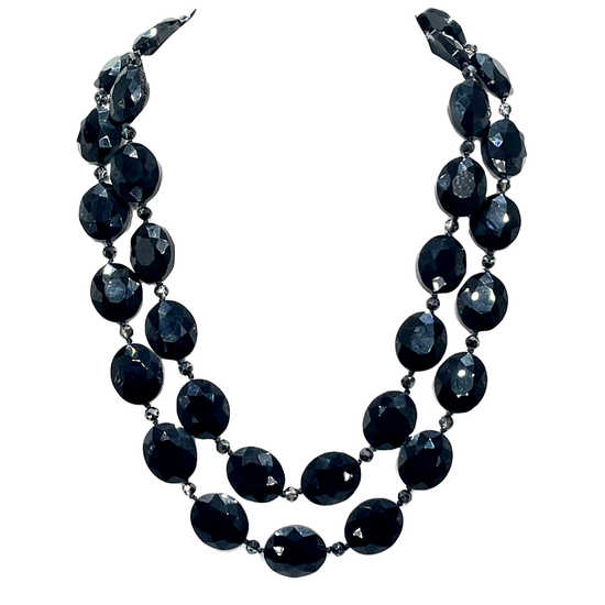 Black Crystal Oval Long Necklace