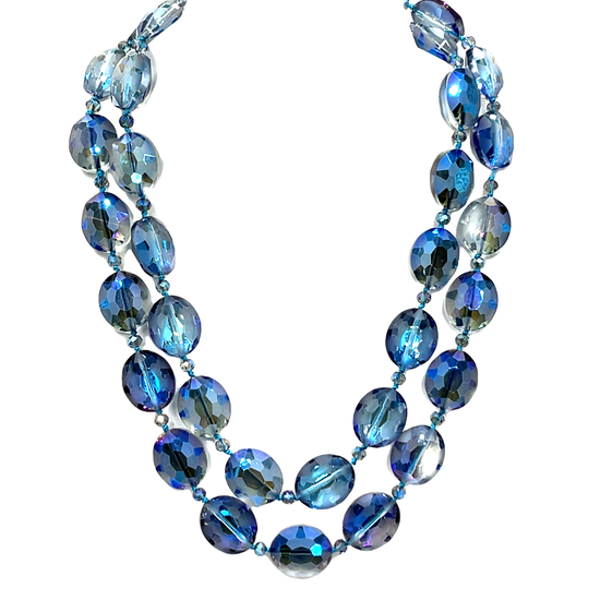 Blue Colorized Crystal Oval Long Necklace