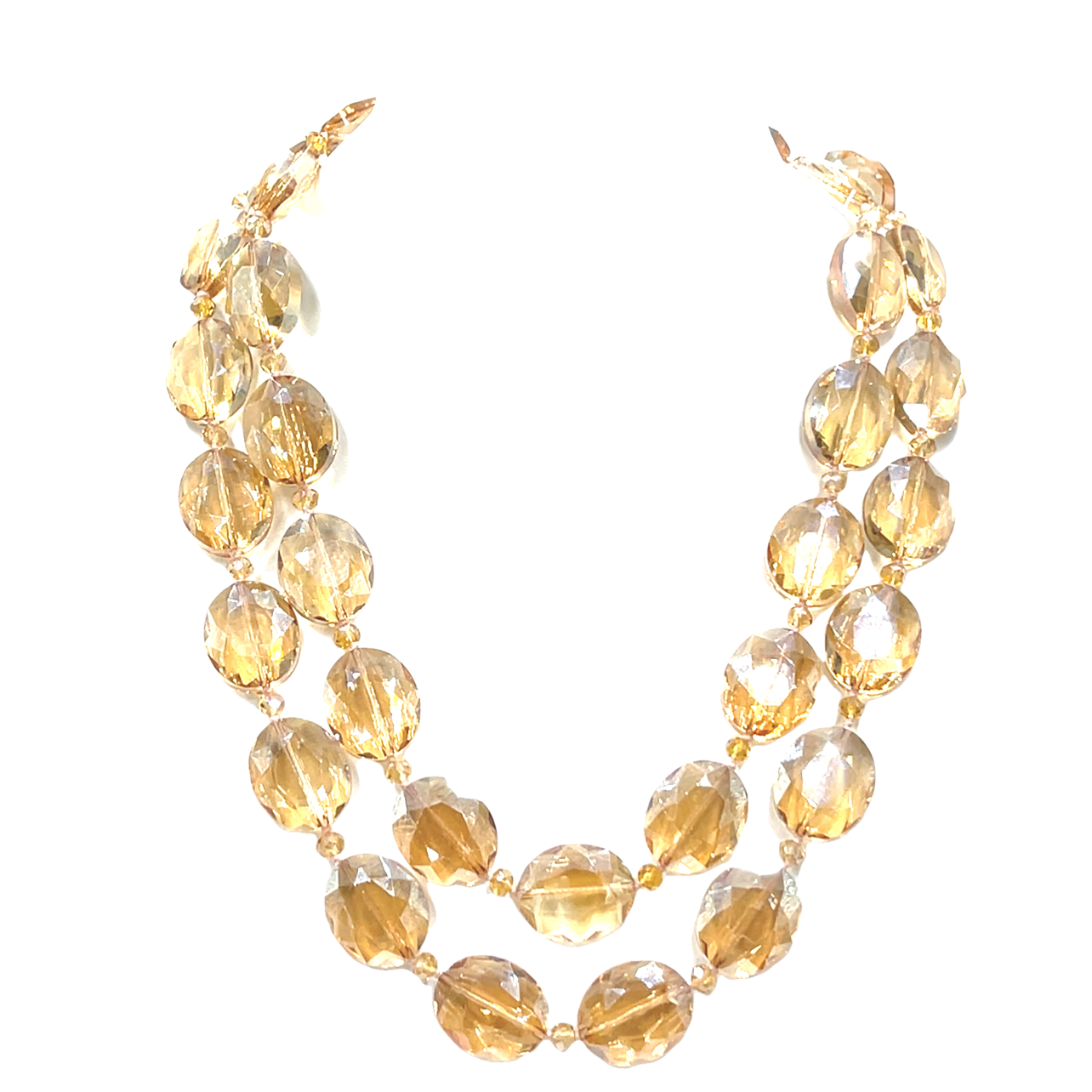 Champagne Crystal Oval Long Necklace