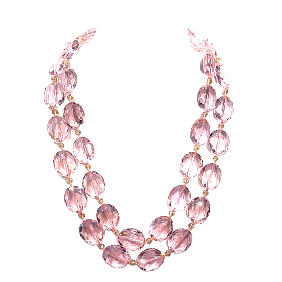 Light Pink Crystal Oval Long Necklace