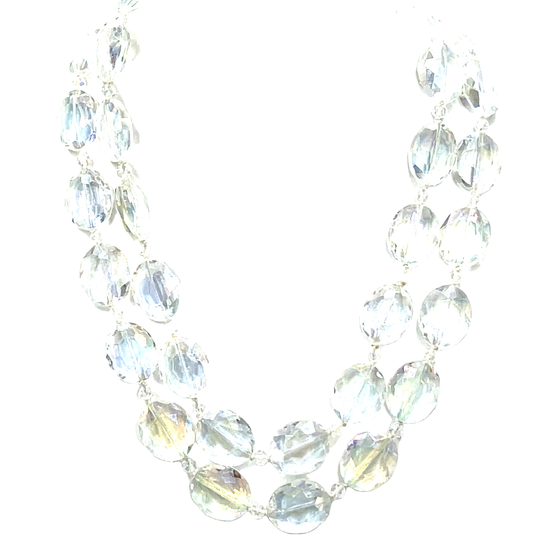 Iridescent Crystal Oval Long Necklace