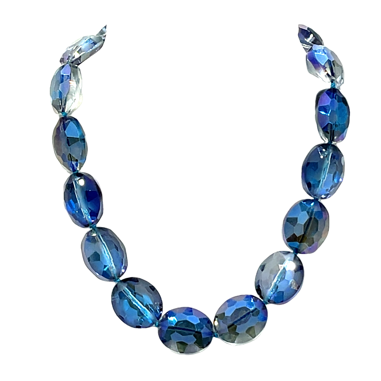 Blue Colorized Crystal Oval Short Necklace