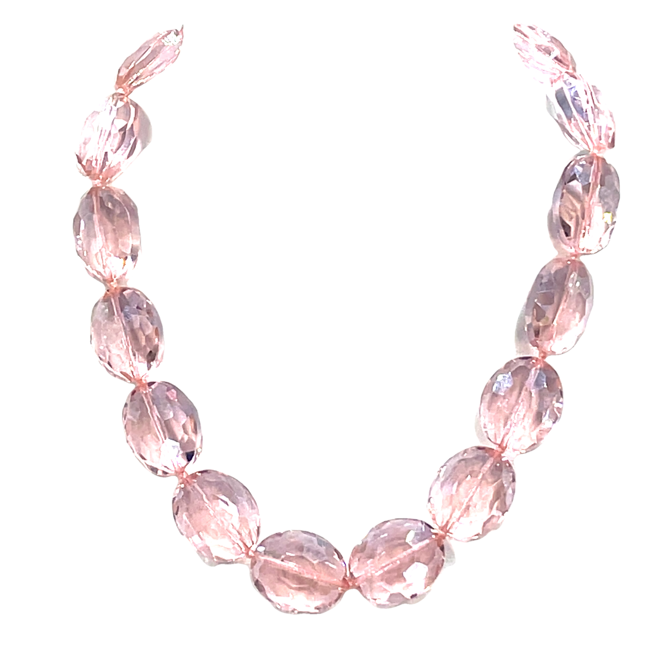 Light Pink Crystal Oval Short Necklace