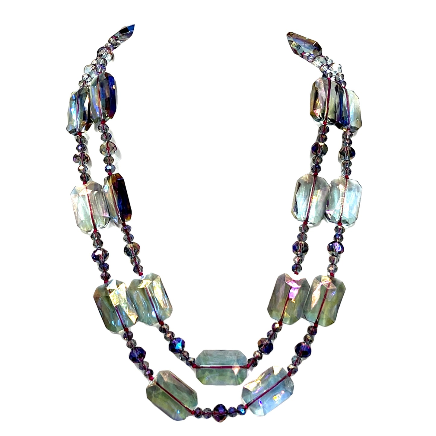 Purple Colorized Rectangle Crystal Long Necklace