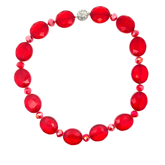 Red Crystal Oval Short Necklace