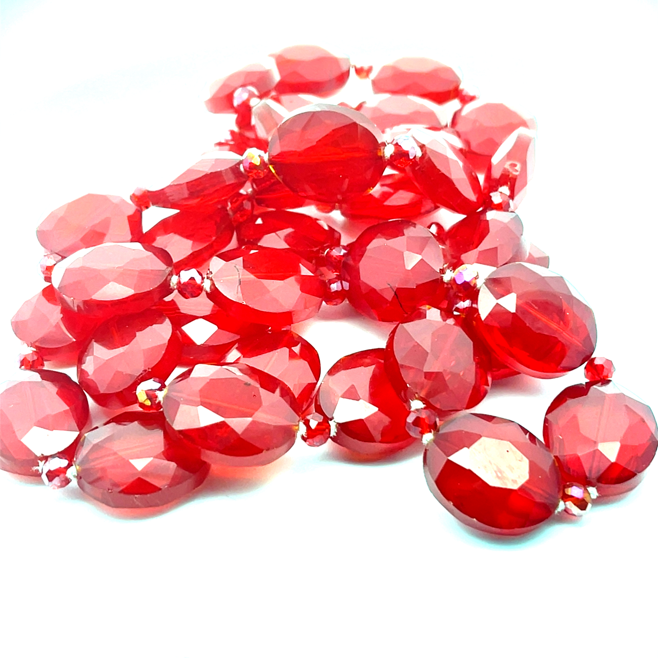 Red Crystal Oval Long Necklace