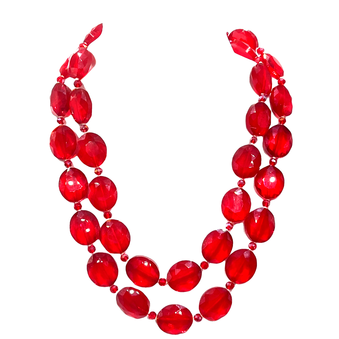 Red Crystal Oval Long Necklace