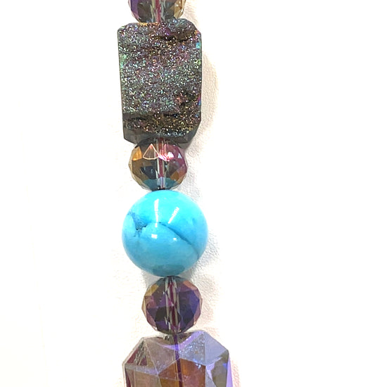 Turquoise & Purple Crystal Druzy Gemstone Statement Necklace - Born To Glam Born To Glam