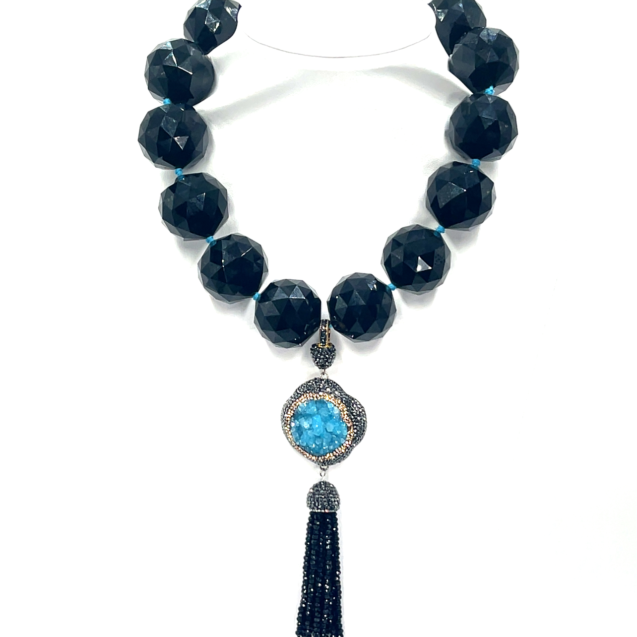 Black 30mm Crystal Sphere Necklace With Turquoise Pendant