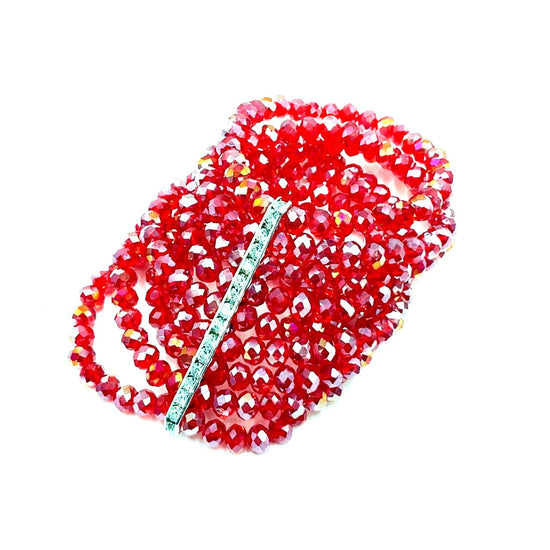 Red Crystal Rondelle Statement Bracelet