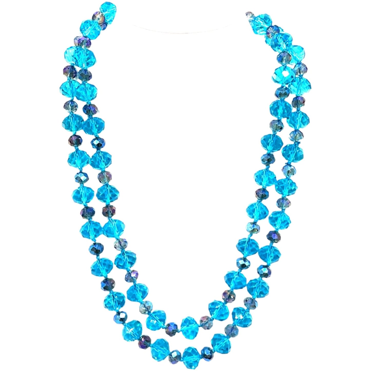 Sky Blue Crystal Rondelle Long Necklace