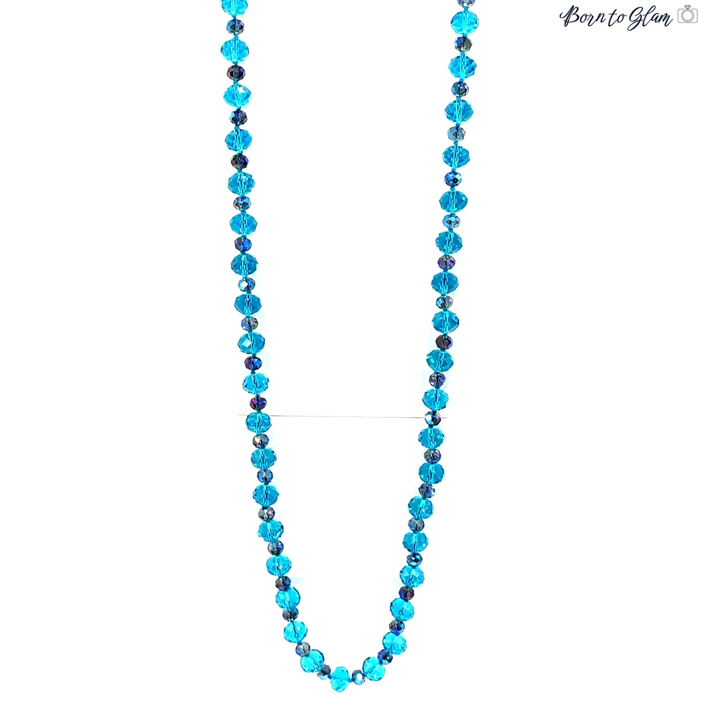 Sky Blue Crystal Rondelle Long Necklace