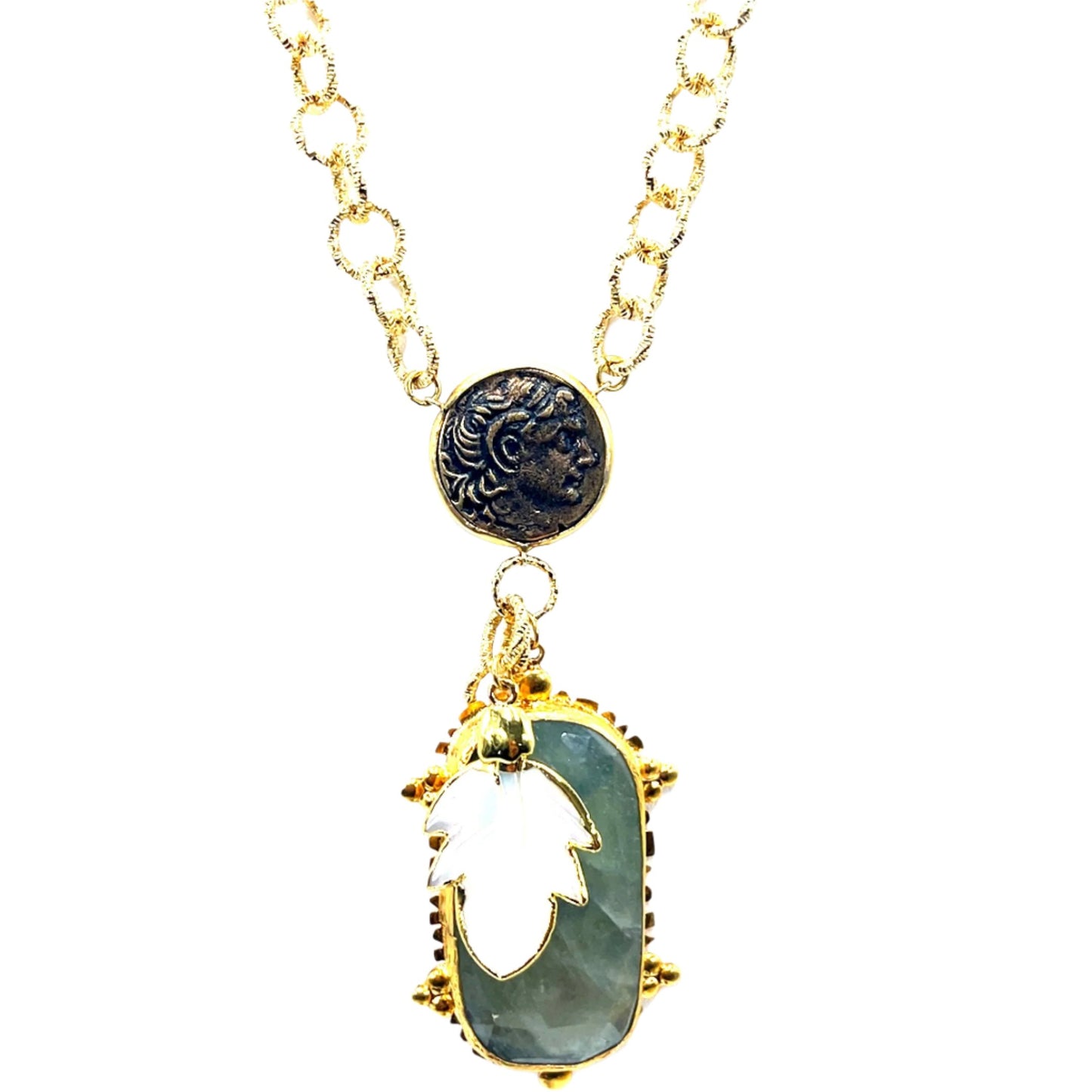 Green Gemstone Gold Plated Pendant Necklace