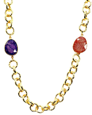 Double Gemstone Gold Plated Necklace - Born To Glam