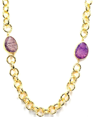 Double Gemstone Gold Plated Necklace - Born To Glam