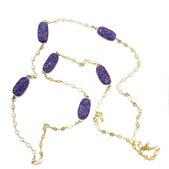 Purple Crystal Gold Plated Lariat Long Necklace