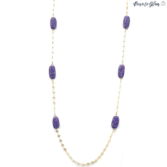 Purple Crystal Gold Plated Lariat Long Necklace