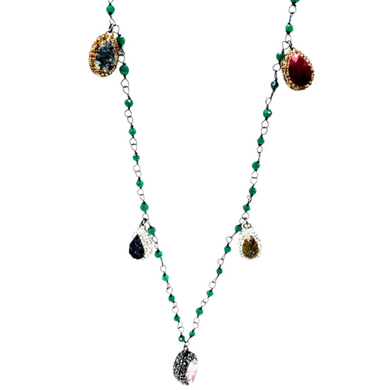 Gleaming Gemstone Green Crystal Lariat Long Necklace