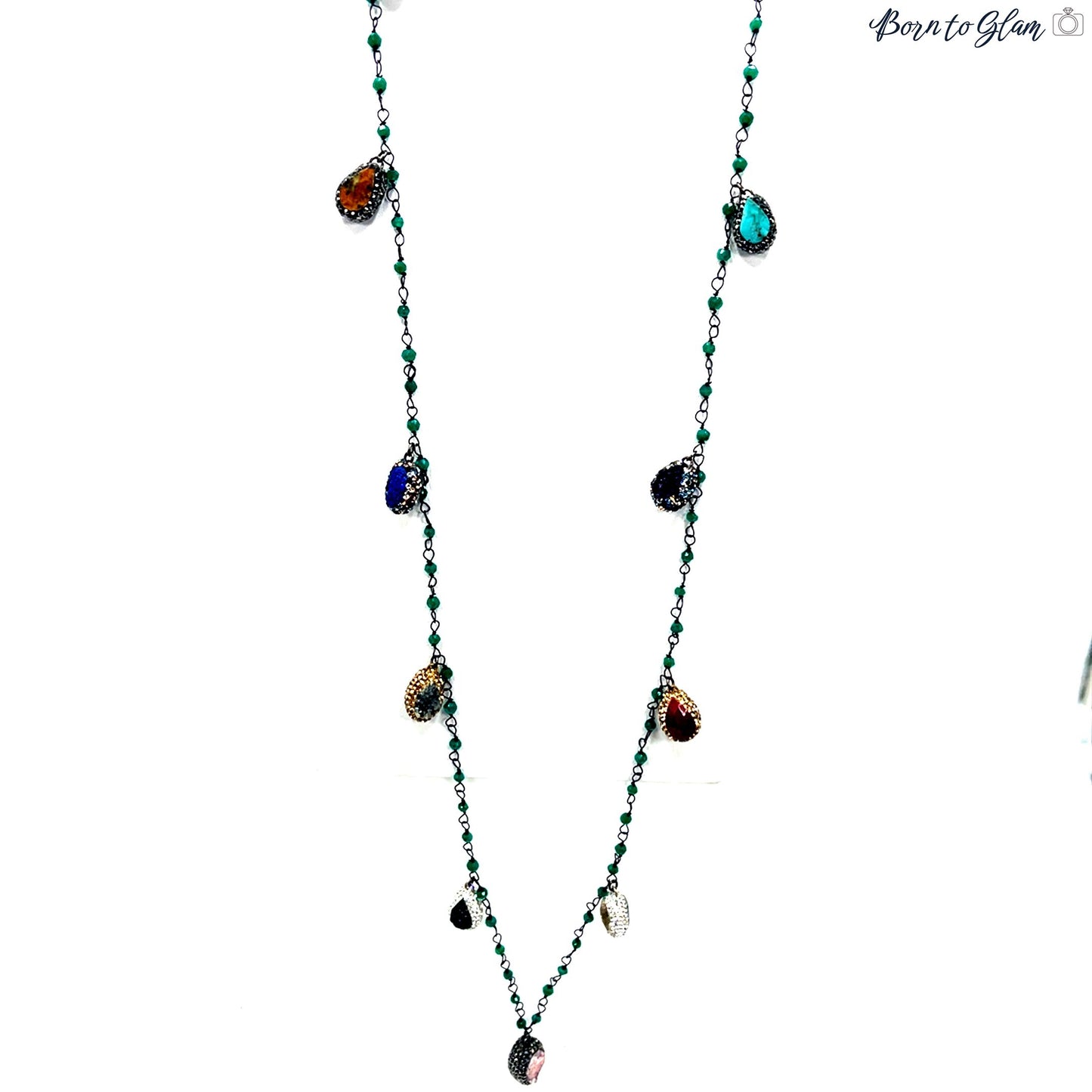 Gleaming Gemstone Green Crystal Lariat Long Necklace