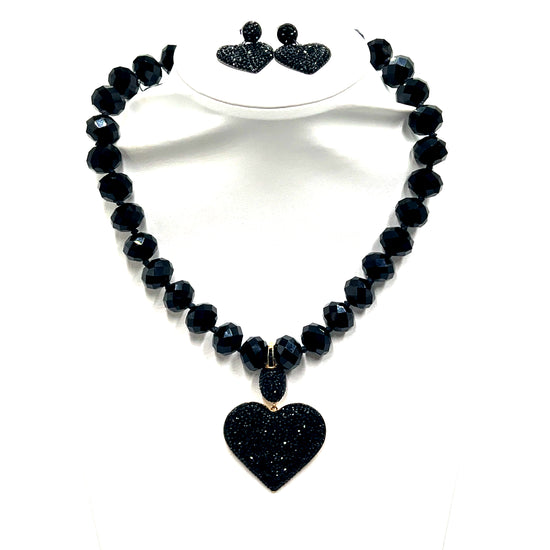 Black Crystal Necklace with Detachable Pendant - Born To Glam