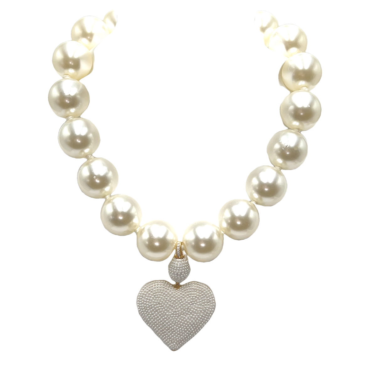 Faux Pearl Sterling Silver Heart Pendant Necklace - Born To Glam