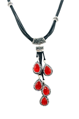 Leather Gemstone Statement Necklace - Born To Glam