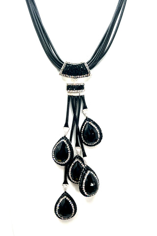 Leather Gemstone Statement Necklace - Born To Glam