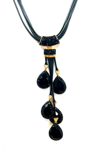 Leather Gemstone Statement Necklace - Born To Glam