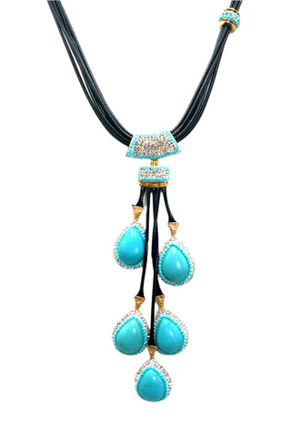 Leather Gemstone Statement Necklace - Born To Glam