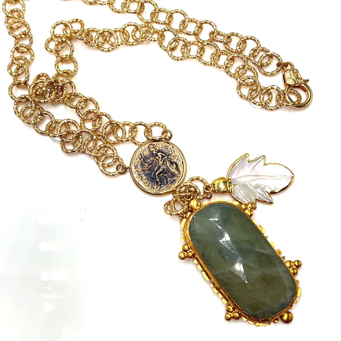 Green Gemstone Gold Plated Pendant Necklace - Born To Glam Born To Glam