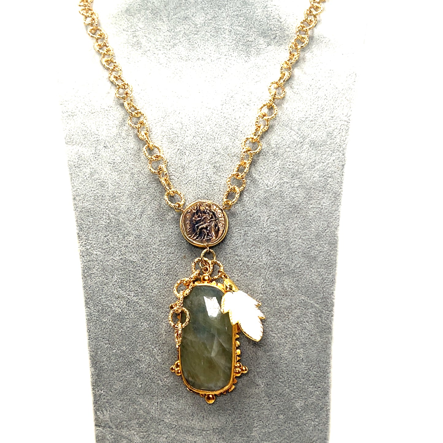 Green Gemstone Gold Plated Pendant Necklace - Born To Glam Born To Glam