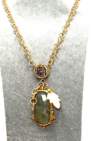 Green Gemstone Gold Plated Pendant Necklace - Born To Glam