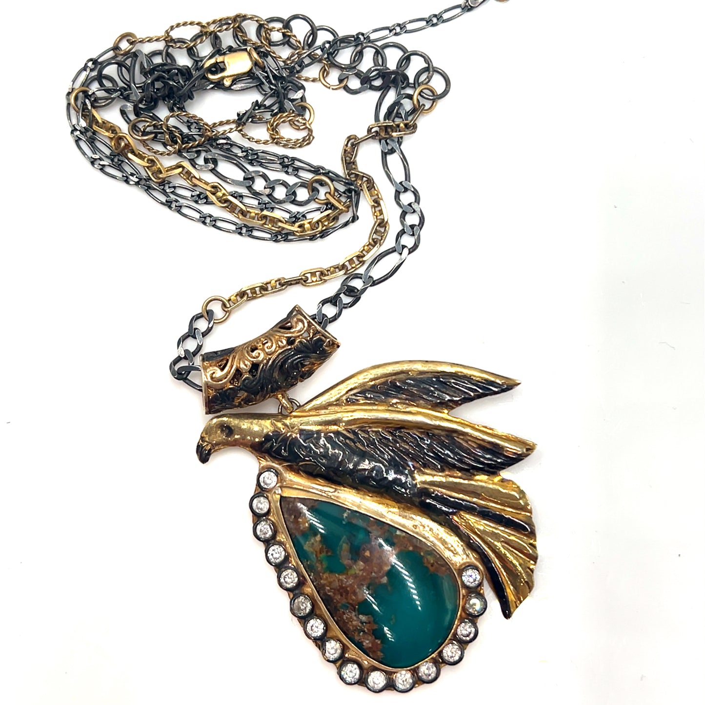 Turquoise & Crystal Eagle Pendant Necklace - Born To Glam Born To Glam