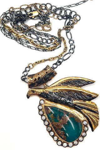 Turquoise & Crystal Eagle Pendant Necklace - Born To Glam